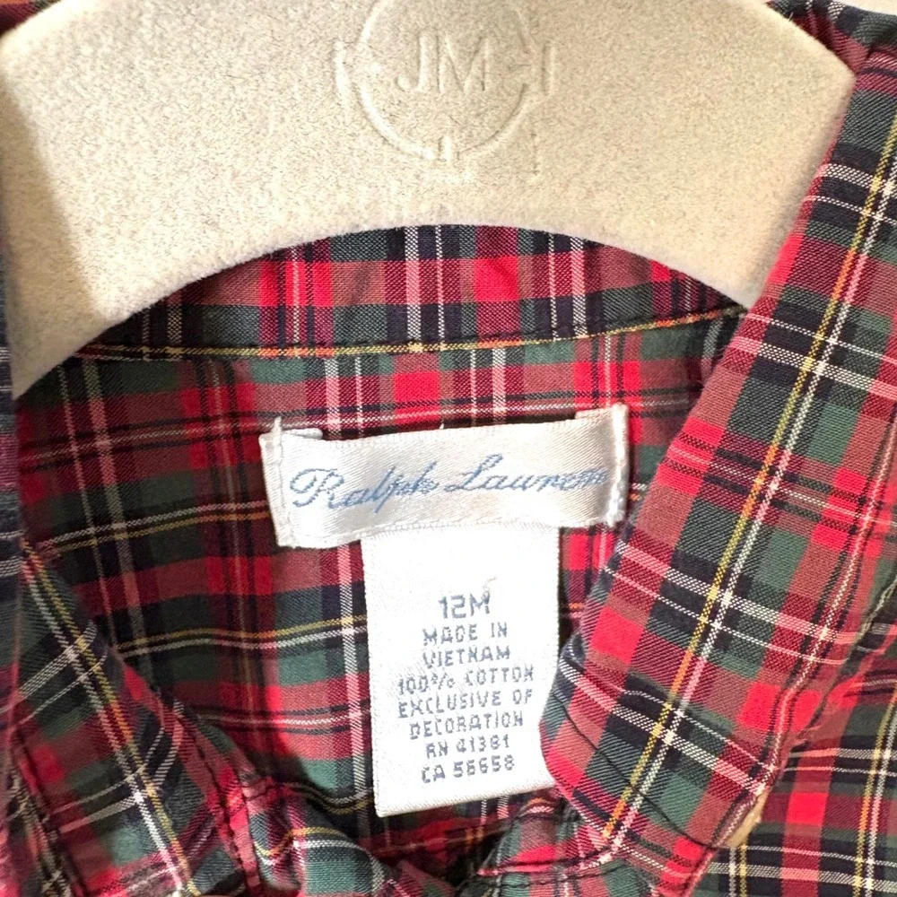 Ralph Lauren Kid's Red Plaid‎ Holiday Button Down Shirt in Size 12 Months
